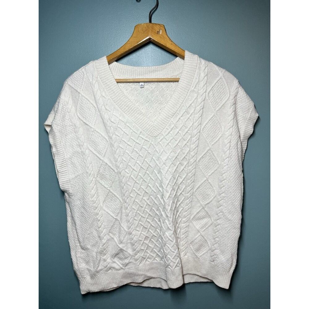 Madewell V-Neck Cable Knit Sweater Vest Cream White Wool Blend Womens Size XL